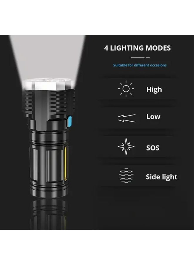 مصباح يدوي أسود محمول LED قابل لإعادة الشحن عالي السطوع 4 مصابيح LED COB إضاءة جانبية عرض طاقة للتخييم التنزه في الهواء الطلق - Image 3