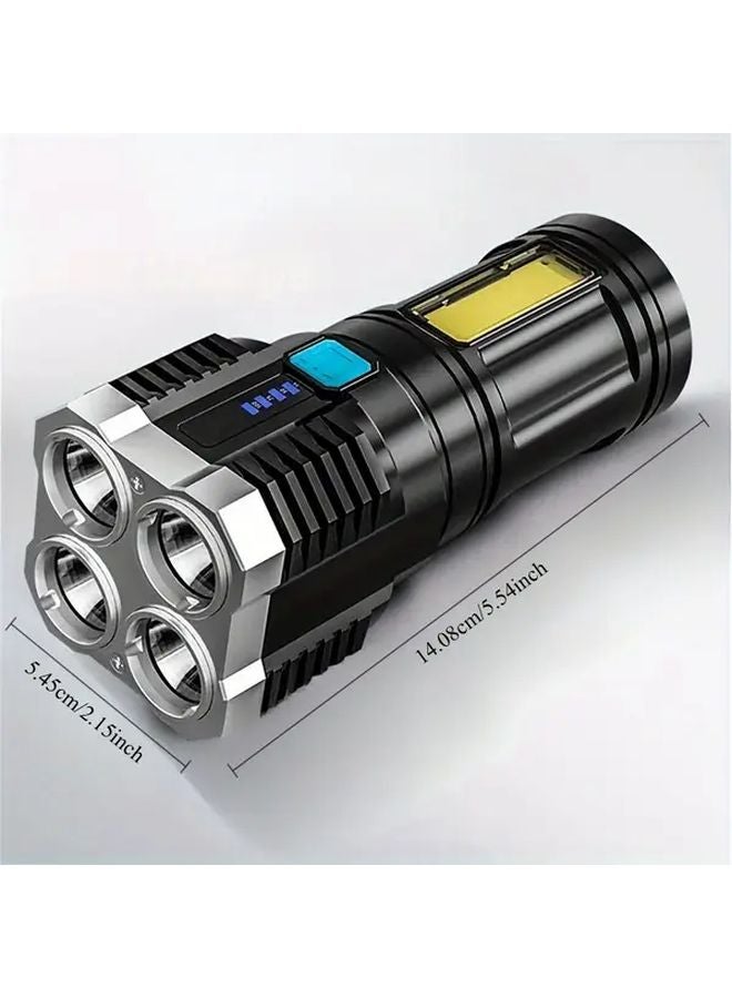 مصباح يدوي أسود محمول LED قابل لإعادة الشحن عالي السطوع 4 مصابيح LED COB إضاءة جانبية عرض طاقة للتخييم التنزه في الهواء الطلق - Image 4