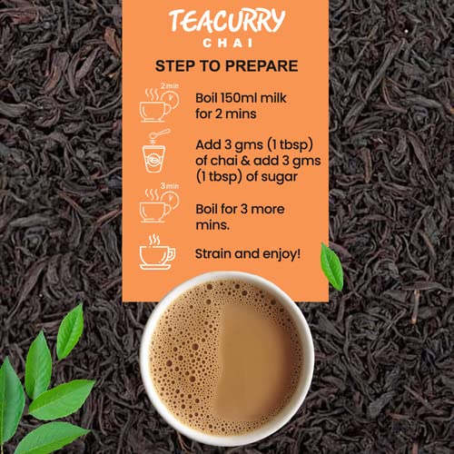 TEACURRY Masala Chai (100 Grams, 50 Cups) - Masala Assam Tea for Digestion - 100% Natural Spiced Black Tea with Real Elachi, Ginger, Cinnamon, Bay leaves, Pepper, Turmeric & More | Masala Tea Chai - Image 2