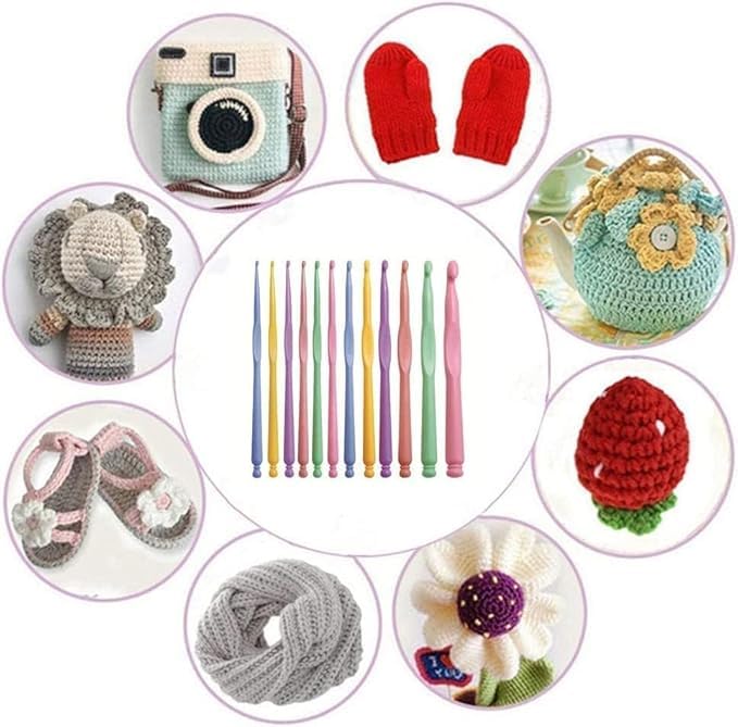 Prabhas Designs 12 pcs Lightweight Crochet Hooks Plastic Crochet Needles Set DIY Yarn Weaving Tools Knitting Kit to Make Socks, Hat, Scarf, Bag, Cap etc.,  - Image 4