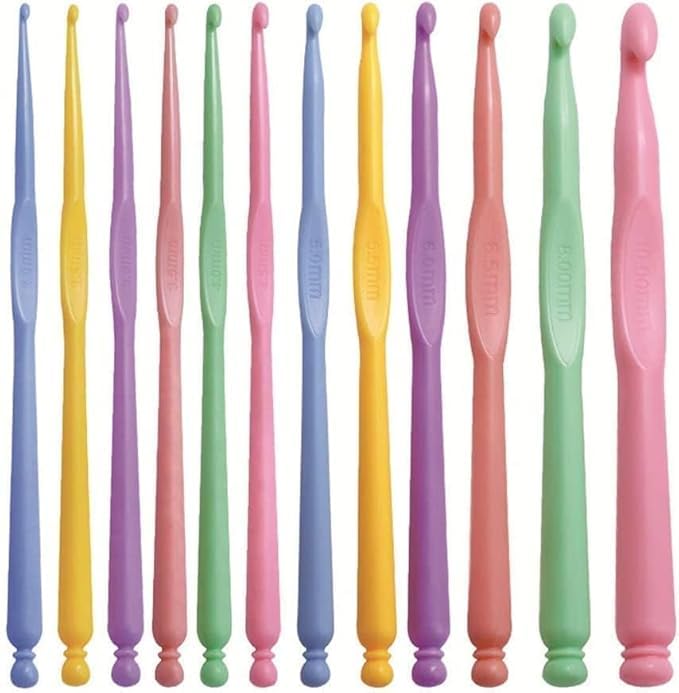 Prabhas Designs 12 pcs Lightweight Crochet Hooks Plastic Crochet Needles Set DIY Yarn Weaving Tools Knitting Kit to Make Socks, Hat, Scarf, Bag, Cap etc.,  - Image 1