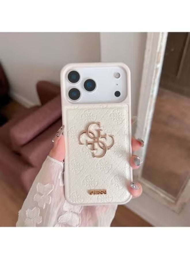 GUESS iPhone 17 Pro Max Cover PU Case With Cardslot & Script Metal Logo - White - Image 1