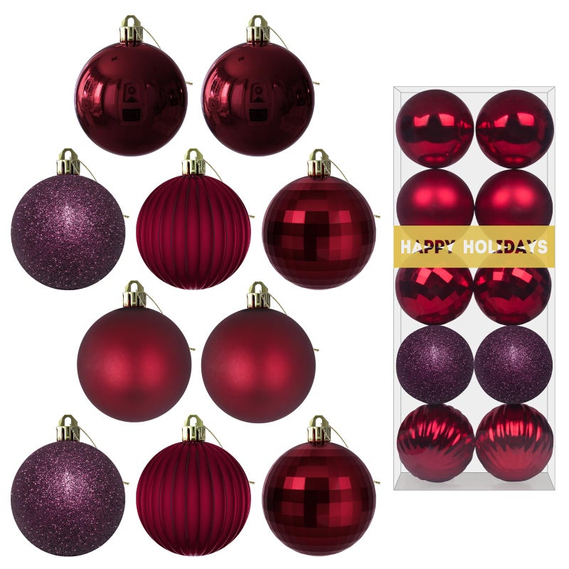 GameXcel Maroon 3.2"" Large Christmas Balls - Christmas Tree Decoration Ornaments Shatterproof Hanging Balls for Birthday Halloween Holiday Wedding Decorations Set of 10pcs - Image 1
