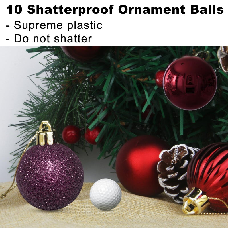 GameXcel Maroon 3.2"" Large Christmas Balls - Christmas Tree Decoration Ornaments Shatterproof Hanging Balls for Birthday Halloween Holiday Wedding Decorations Set of 10pcs - Image 3