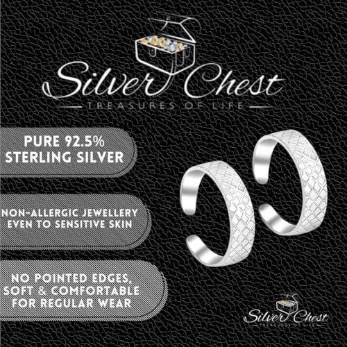 Silver Chest 925 Sterling Silver Toe Ring Pair For Women� Elegant Self Design Silver Bands(Pair of 2) - Image 3