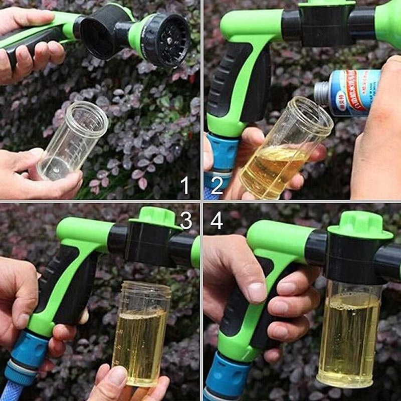 KAHEIGN Garden Hose Foam Sprayer, 8 Patterns High Pressure Nozzles Watering Sprayer Soap Dispenser with Soap Reservoir for Car Washing Pets Shower Plants Watering - Image 2
