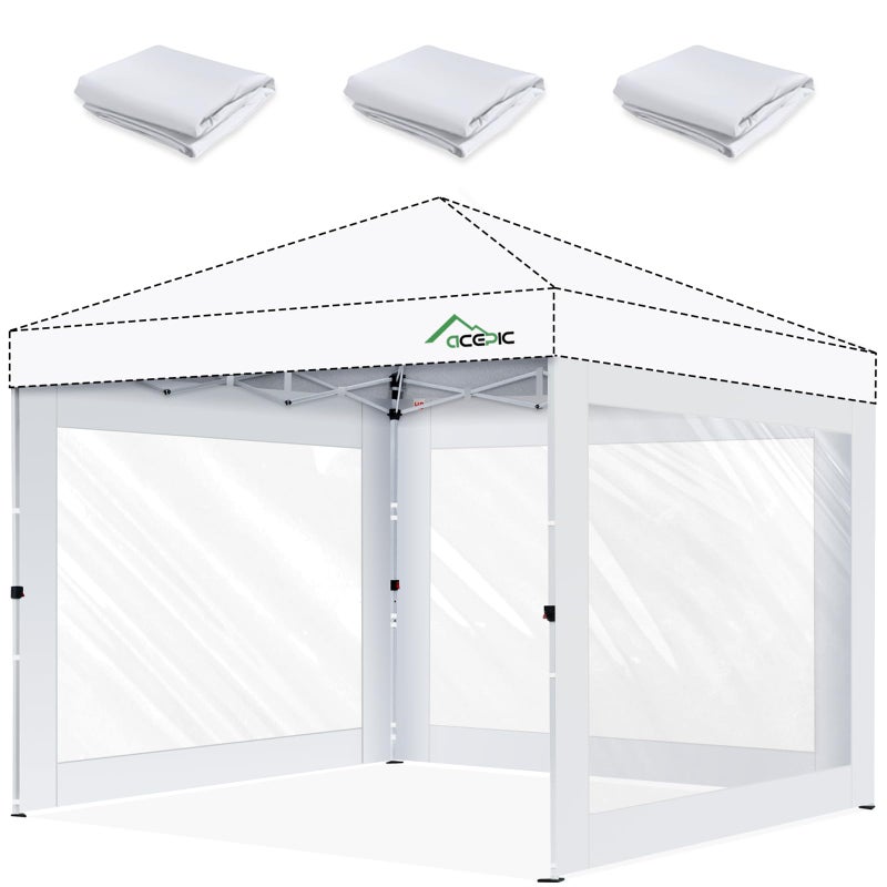 Acepic Clear Canopy Sidewalls for 10x10 Pop Up Tent Transparent Window Curtain Cloth 8 Mil PVC Enclosure Fabric with Zipper White 3Pack Sidewalls Only Not Included FrameTop - Image 2