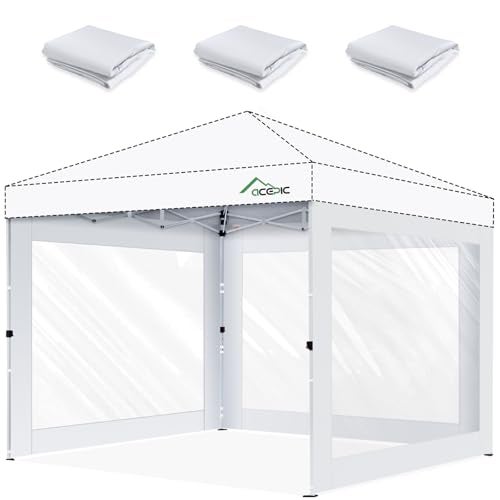 Acepic Clear Canopy Sidewalls for 10x10 Pop Up Tent Transparent Window Curtain Cloth 8 Mil PVC Enclosure Fabric with Zipper White 3Pack Sidewalls Only Not Included FrameTop - Image 1