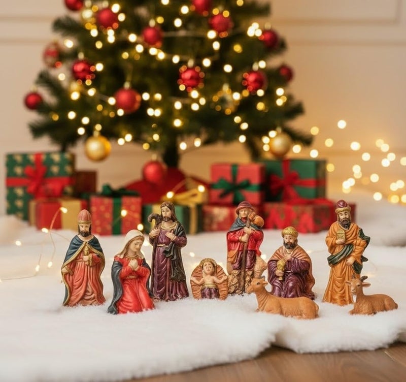 Floweraura Decorative Christmas Crib Nativity Jesus Family Set 9 Pieces Christmas Gifting for Neighbour, Employees, Friends, Colleague | Showpiece Idol for Home Decor - Image 2