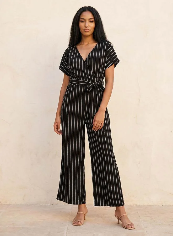 Youth Textured Wrap Jumpsuit with Tie-Up Belt