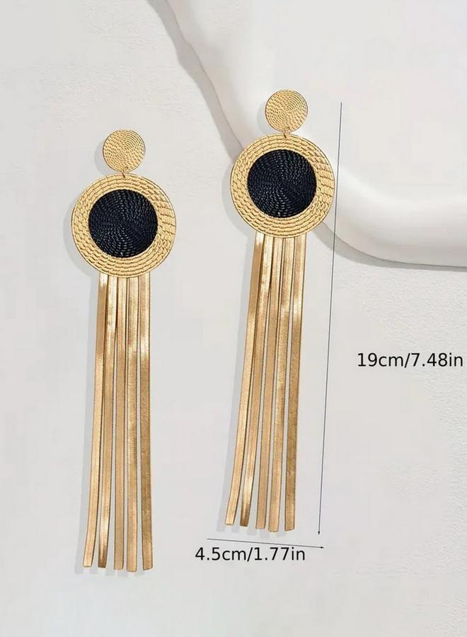 Take Two Circle Tassel Metal Earrings - Image 3