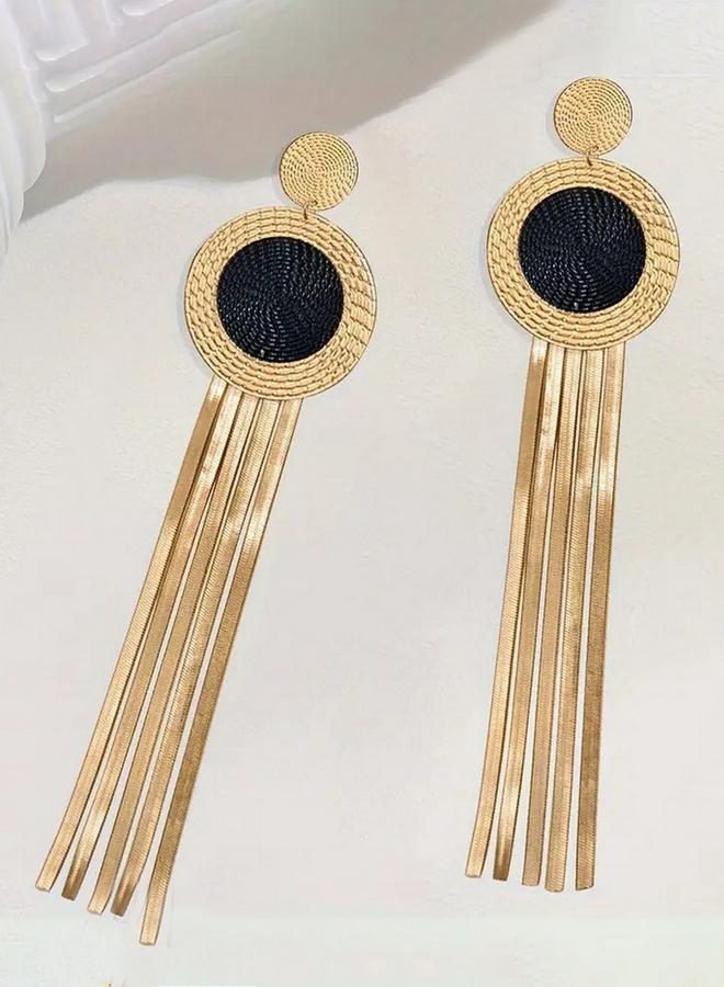 Take Two Circle Tassel Metal Earrings - Image 4