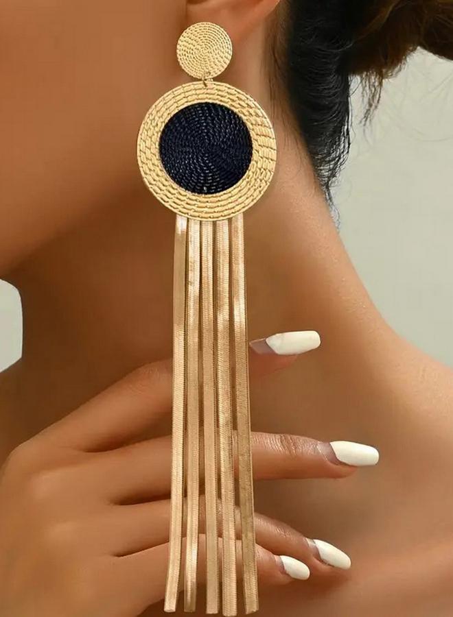 Take Two Circle Tassel Metal Earrings - Image 2