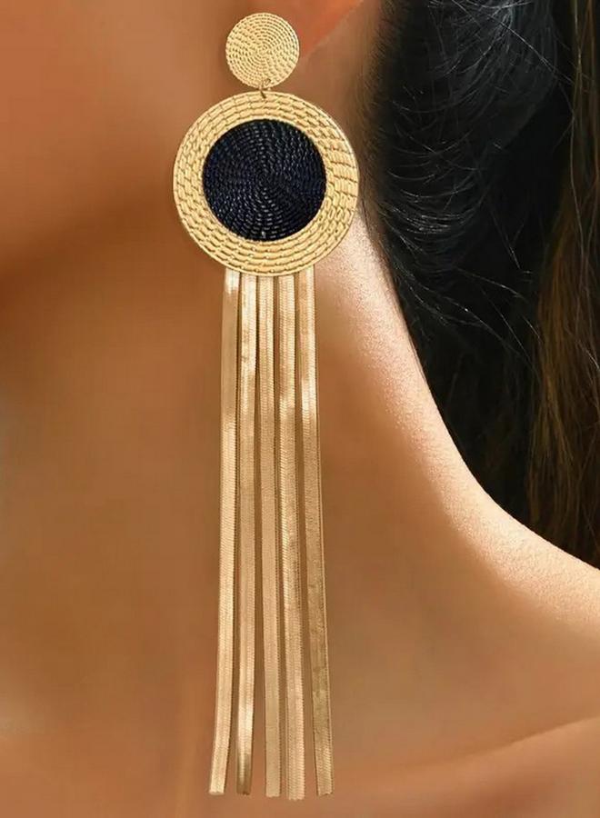 Take Two Circle Tassel Metal Earrings - Image 1