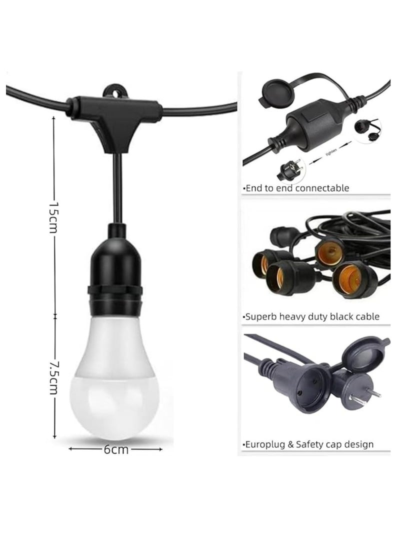 Yuwell Outdoor Waterproof IP65 Led String Lights E27 Holder 10 Meter Bulb Holder Wire With 20 LED Bulbs 9W Warm White With EU Plug Solar Bulb Holder For Ramadan Decoration Lights And Outdoor Decoration Light Hanging Light String Wire Ramadan Light For Commercial Patio Garden & Porch Yard - Image 3