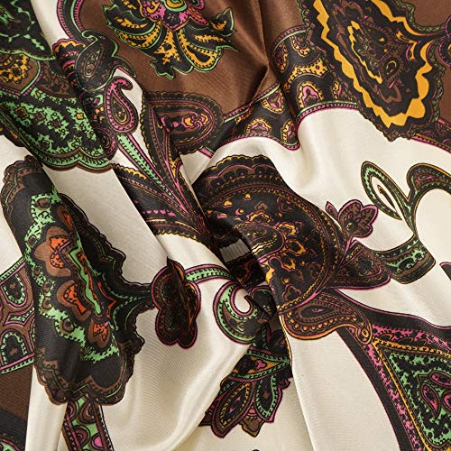 YOUR SMILE Silk Like Scarf Women's Fashion Pattern Large Square Satin Headscarf (Brown Bandanna) - Image 5