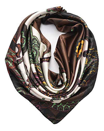 YOUR SMILE Silk Like Scarf Women's Fashion Pattern Large Square Satin Headscarf (Brown Bandanna) - Image 1