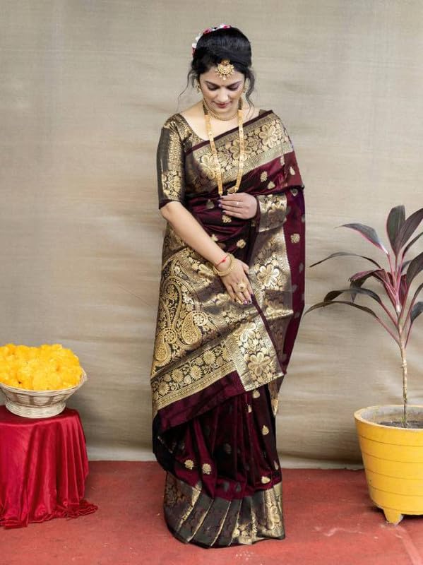 C J Enterprise Women's Banarasi Saree Pure Kanjivaram Silk Saree Soft Design Wear Pattu Sarees Latest Cotton With Blouse Piece for Wedding sadi new ladies 2026 - Image 2