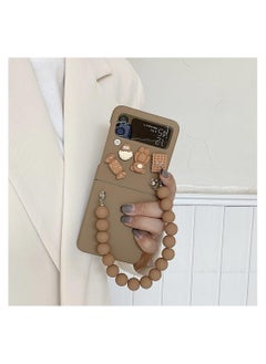 Samsung Galaxy Z Flip 4 Case, 3D Cute Candy Bear Toys Bracelet Phone Cases, Hard Cover Hand Chain Shell Wristband, Anti-Fall Protective Phone Cover, Brown