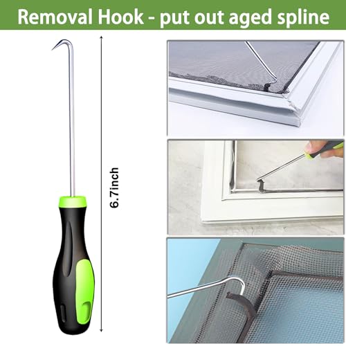 King&Charles Screen Roller Tool, King&Charles Screen Spline Tool, Spline Roller, Steel/Nylon Roller with Bearing + Removal Hook, 3in1 Window Screen Door Repair Kit, for Installing Door Window Mesh - Image 5