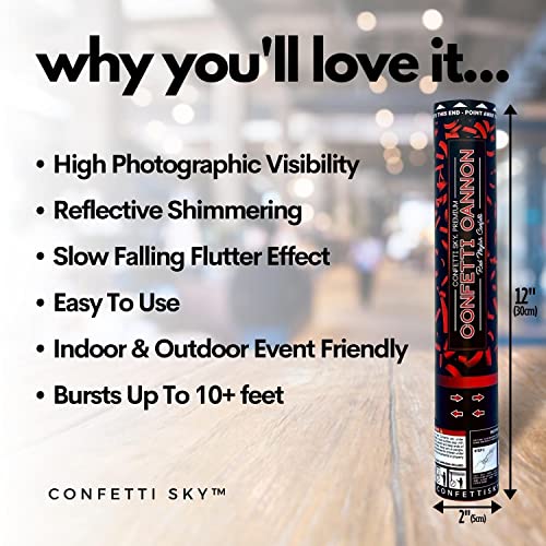 Confetti Sky [6 Pack] 12 Inch Confetti Cannons | Red Confetti Poppers for Wedding Celebration, Birthday Party, Pranks, Graduation, Christmas Eve and New Year Celebration - Image 2