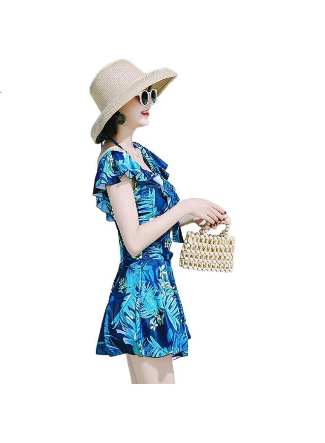 Skin-friendly Conservative Fairy Style Swimsuit For Women, Covering The Belly And Slimming V-Neck For Small Chest, Korean One-Piece Dress-Style Swimsuit - Image 1