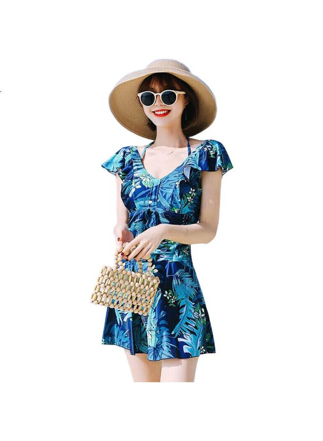 Skin-friendly Conservative Fairy Style Swimsuit For Women, Covering The Belly And Slimming V-Neck For Small Chest, Korean One-Piece Dress-Style Swimsuit - Image 3