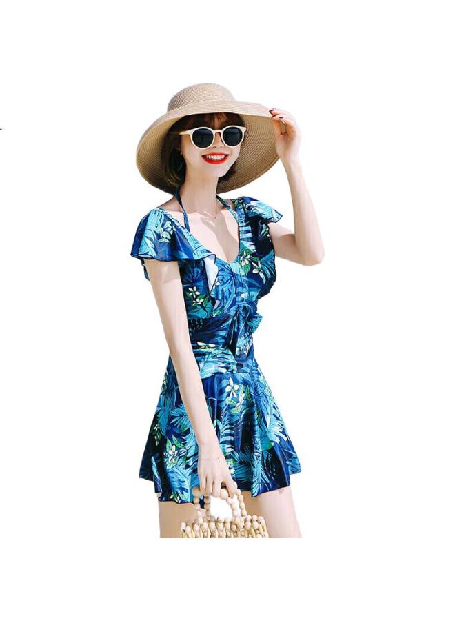 Skin-friendly Conservative Fairy Style Swimsuit For Women, Covering The Belly And Slimming V-Neck For Small Chest, Korean One-Piece Dress-Style Swimsuit - Image 2