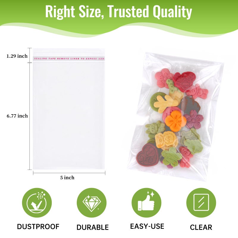 Druvian Cookie Bags 5Ã—7 Inch Clear 200 Pcs, Self Seal Cellophane Bags Food Grade, Resealable Transparent Treat Wrappers for Cookies Candy Snacks Birthday Wedding Party Favors - Image 2
