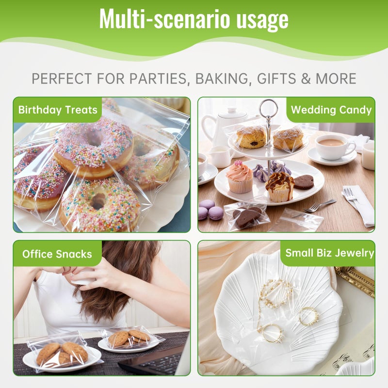 Druvian Cookie Bags 5Ã—7 Inch Clear 200 Pcs, Self Seal Cellophane Bags Food Grade, Resealable Transparent Treat Wrappers for Cookies Candy Snacks Birthday Wedding Party Favors - Image 4