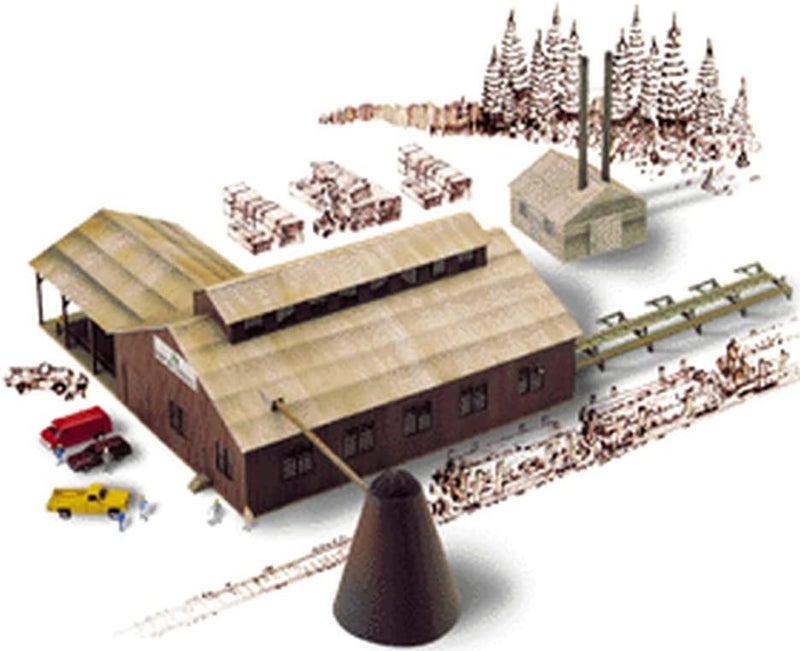 Walthers N Scale Model 174 Brown Scale Mountain Lumber Chevron Sawmill - Kit, (933-3236), Small