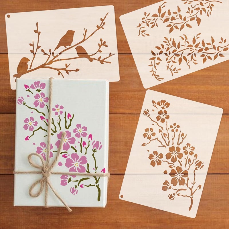 DEVASYA CRAFTS Wildflower Stencils for Painting on Wood, Vine Cherry Blossom Bird Tree Leaf Stencils for Crafts Reusable Wood Burning Drawing Art Paint and Patterns for Wall Cake Cookie (13 Spring A5) (Wild flower) - Image 3