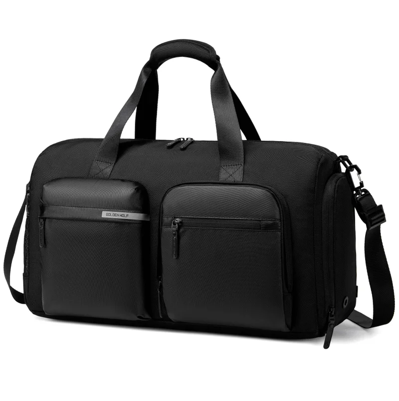 ARCTIC HUNTER Golden Wolf 28L Premium Gym Bag Water Resistant Duffel Bag with Shoe Compartment with Detachable Shoulder Straps for Men and Women, LXB00917, Black