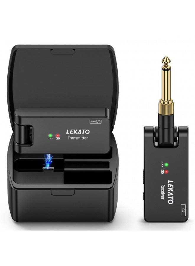 LEKATO LEKATO Wireless Guitar System with Charging Box Rechargeable Wireless Guitar Transmitter Receiver 2.4Ghz Wireless Audio System for Electric Guitar Bass (WS-100)  - Image 1