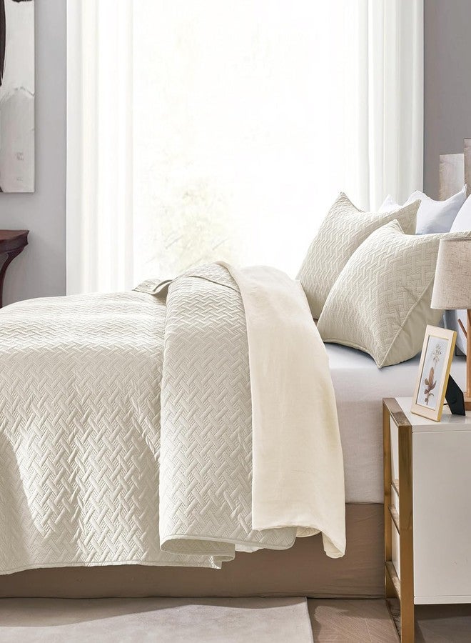 FLYMME Quilts King Size,Lightweight Cream Bedspreads,Basket Weave Pattern,Ultra Soft Microfiber Bed Coverlet 3 Pieces for All-Seasons (1 Quilt,2 Pillow Shams) - Image 3