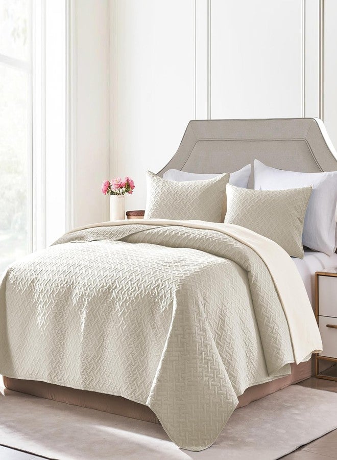 FLYMME Quilts King Size,Lightweight Cream Bedspreads,Basket Weave Pattern,Ultra Soft Microfiber Bed Coverlet 3 Pieces for All-Seasons (1 Quilt,2 Pillow Shams) - Image 2