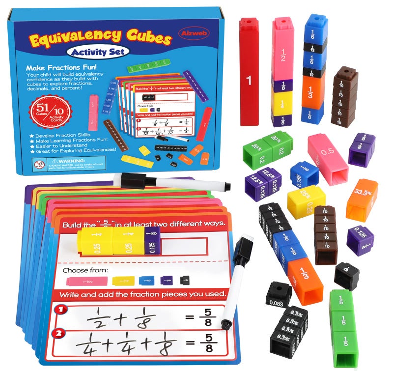 Aizweb Interlocking Fraction Manipulatives CubesFraction Tiles BlocksEquivalency Percent Decimals CubesMath Games Activity for Elementary KidsFraction Learning Tools Homeschool Classroom Supplies - Image 2