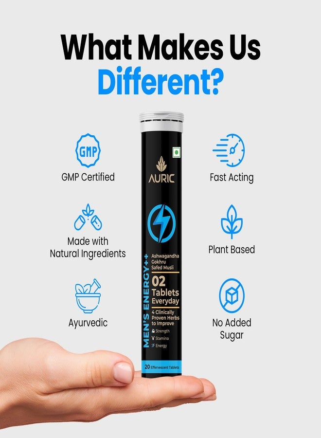 Auric Men S Energy++ 20 Tablets|Ashwagandha, Gokshura, Safed Musli, Fenugreek, L Citrulline And Zinc Blend For Performance Boost|Helps Improve Vitality, Stamina & Strength|Research-Backed Ingredient - Image 3