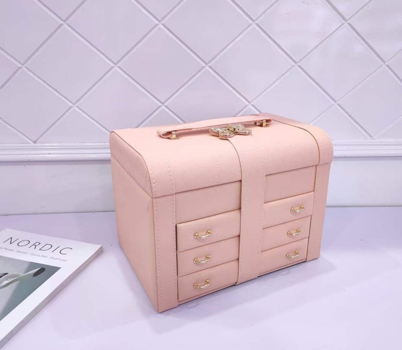 SIBY Peach Leather Jewelry Box with 8 Drawers & Soft Velvet Lining | Premium Storage Case for Women’s Rings, Bracelets, Watches, Earrings - Image 3