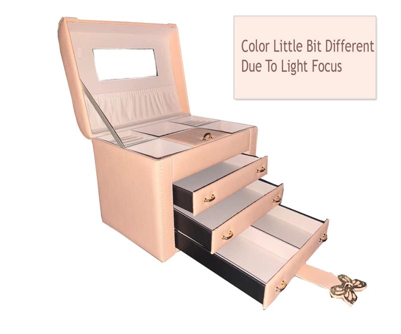 SIBY Peach Leather Jewelry Box with 8 Drawers & Soft Velvet Lining | Premium Storage Case for Women’s Rings, Bracelets, Watches, Earrings - Image 4