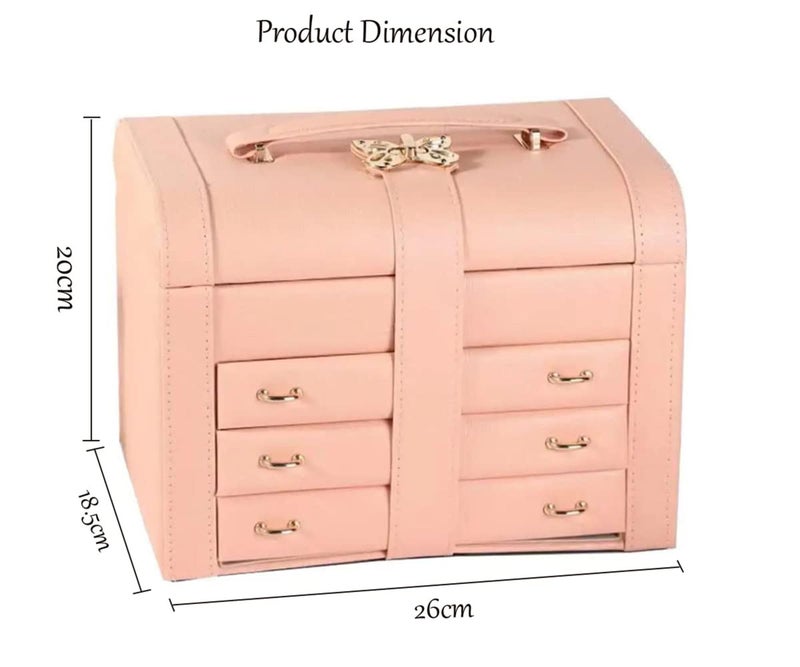 SIBY Peach Leather Jewelry Box with 8 Drawers & Soft Velvet Lining | Premium Storage Case for Women’s Rings, Bracelets, Watches, Earrings - Image 2