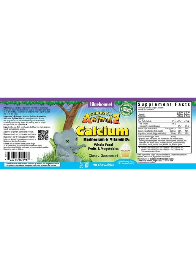 BlueBonnet Super Earth Rainforest Animalz Calcium Magnesium And Vitamin D3 Chews, Natural Vanilla Frosting, White, 90 Count - Image 3
