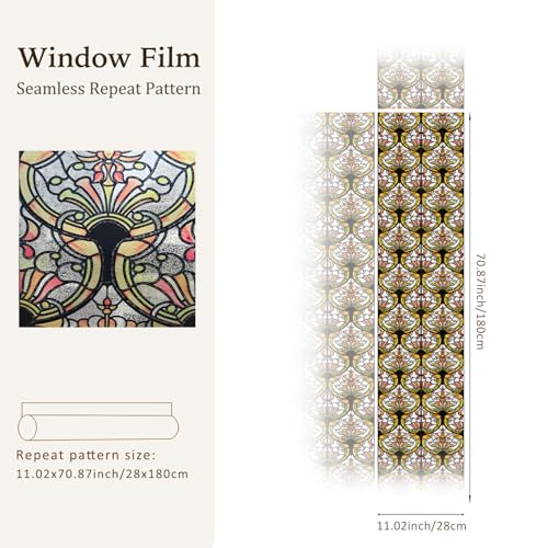 Chicskin 3D Vintage Stained Glass Window Film with Tools, Decorative Window Privacy Film for Room/Door/Home Decor, Amber Tracery,11.02"X70.87"(28X180CM) - Image 4
