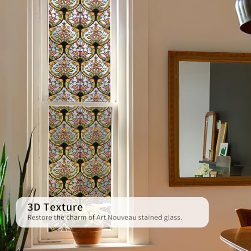 Chicskin 3D Vintage Stained Glass Window Film with Tools, Decorative Window Privacy Film for Room/Door/Home Decor, Amber Tracery,11.02"X70.87"(28X180CM) - Image 3