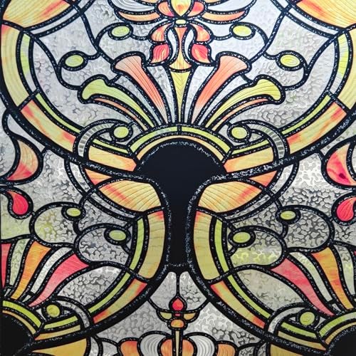 Chicskin 3D Vintage Stained Glass Window Film with Tools, Decorative Window Privacy Film for Room/Door/Home Decor, Amber Tracery,11.02"X70.87"(28X180CM) - Image 2