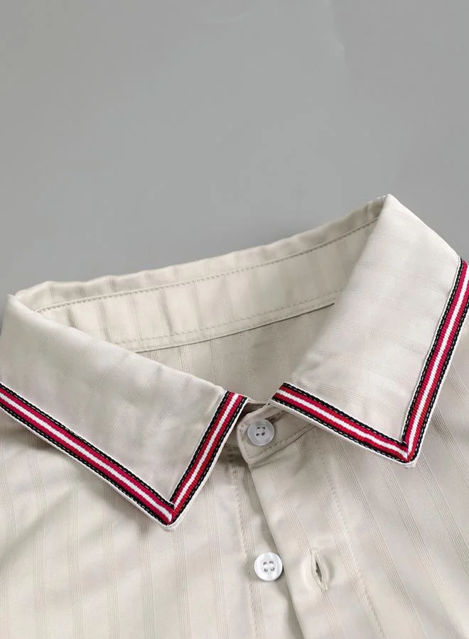 Take Two Beige Men Beige Striped Short Sleeve Button Front Shirt and Shorts Co-Ords for Men | Best Price UAE