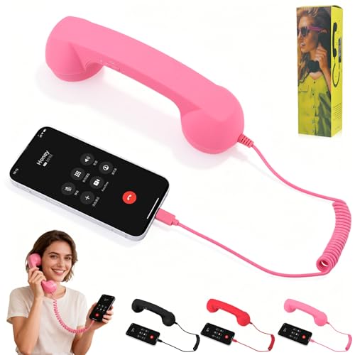 MeiAid Retro Phone Handset, 2026 New Retro Style Type-C Phone Handset,Vintage Wired Plug in Handheld Cell Phone Receiver with Microphone, Suitable for Cell Mobile Video Conferences,Calls,Meetings (Pink) - Image 1