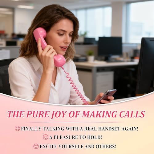 MeiAid Retro Phone Handset, 2026 New Retro Style Type-C Phone Handset,Vintage Wired Plug in Handheld Cell Phone Receiver with Microphone, Suitable for Cell Mobile Video Conferences,Calls,Meetings (Pink) - Image 2