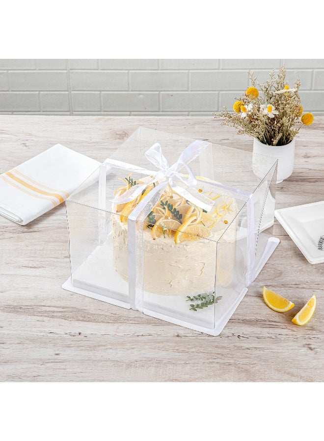 Restaurantware 10 Inch x 6.75 Inch Transparent Cake Boxes, 10 Gray Ribbon Clear Cake Boxes - No Grease Base, Flower Garden Design, Clear Plastic Birthday Cake Boxes, For Weddings Or Birthdays - Image 4