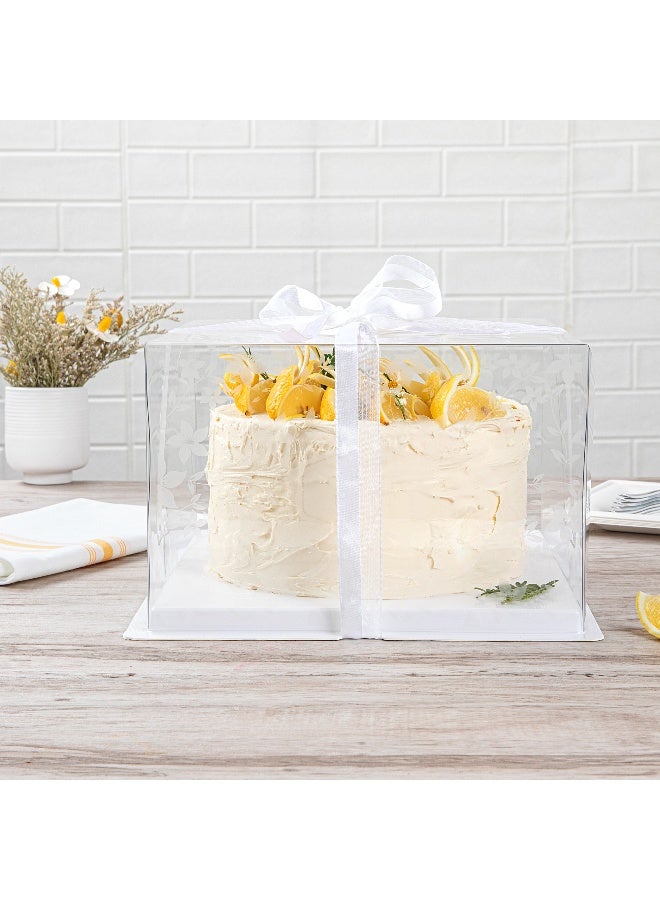 Restaurantware 10 Inch x 6.75 Inch Transparent Cake Boxes, 10 Gray Ribbon Clear Cake Boxes - No Grease Base, Flower Garden Design, Clear Plastic Birthday Cake Boxes, For Weddings Or Birthdays - Image 3